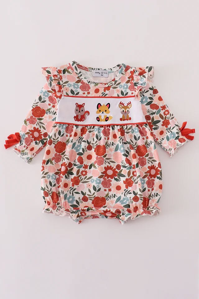 (Custom Design Preorder MOQ 5) Animals Flowers Print Baby Girls Fall Romper