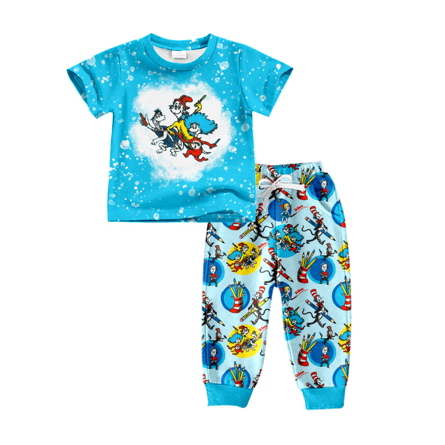 (Custom Design Preorder MOQ 5) Dr.Reading Pen Blue Print Boys Clothes Set