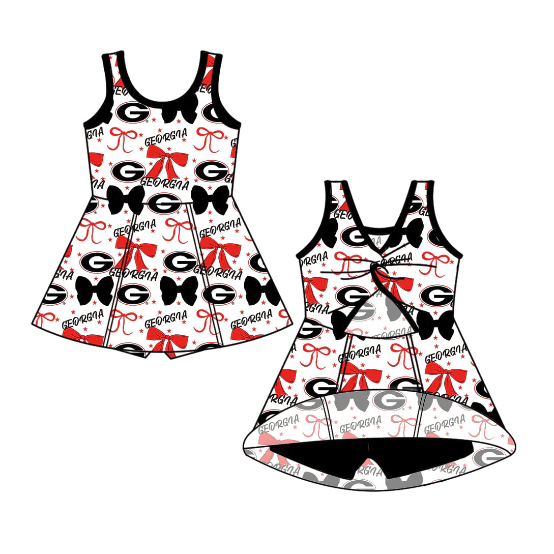 (Custom Design Preorder MOQ 5) Team's GEORGIA Bows Print Backless Top Shorts Skirts Girls Summer Yoga Dress