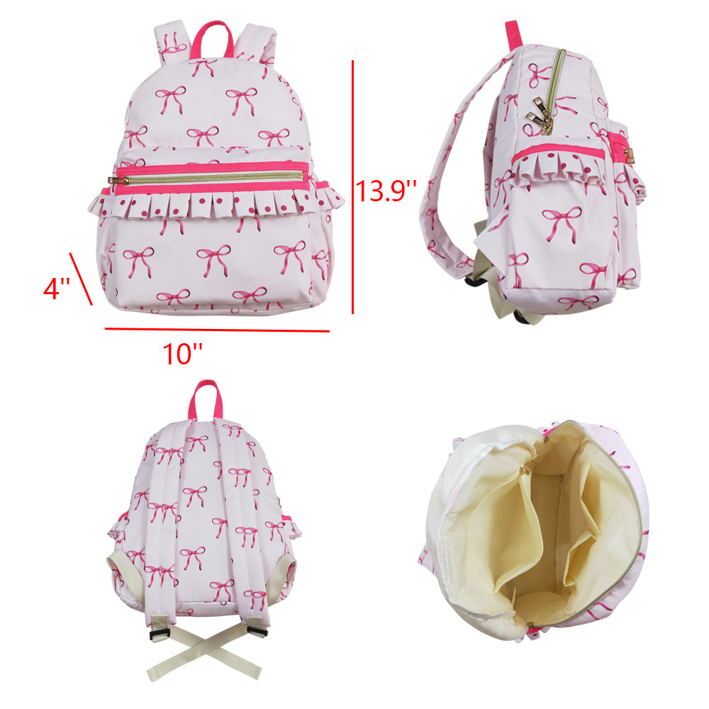 BA0233 Pink Bows Print Backpack Girls Bags