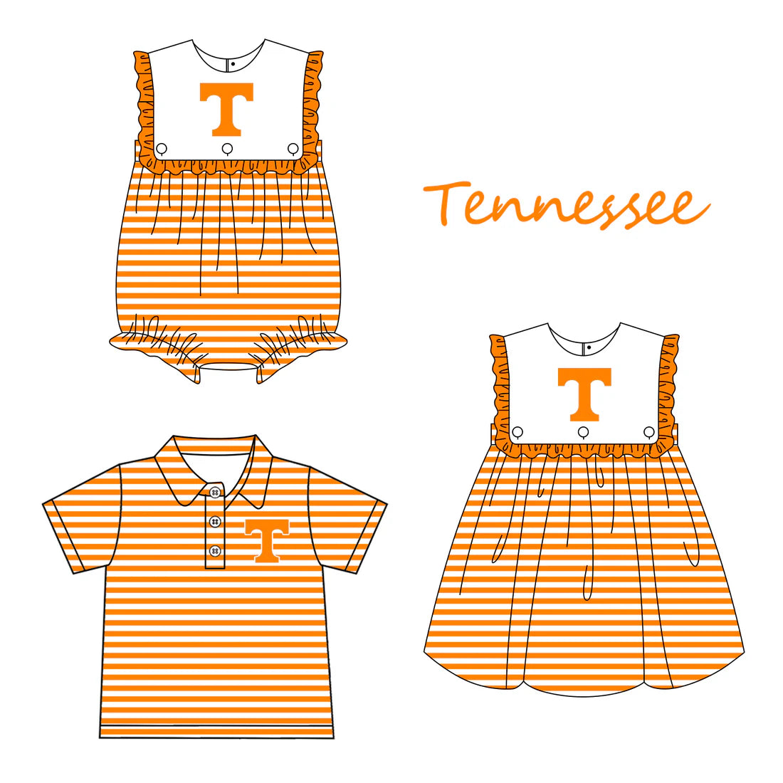 (Custom Design Preorder MOQ 5 Each Design) Team's Tennessee Print Kids Summer Matching Clothes Sibling Wear