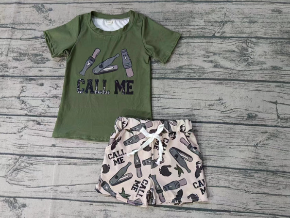 (Custom Design Preorder MOQ 5) Duck Call Print Boys Summer Clothes Set