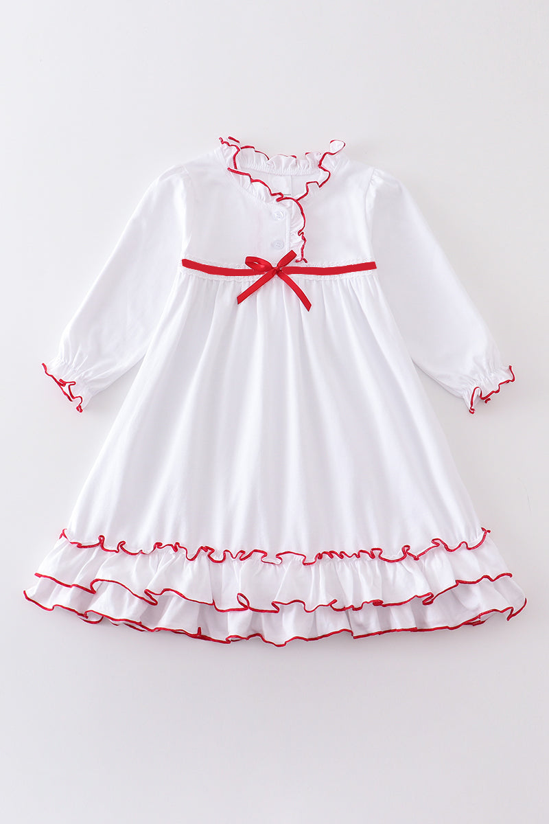 (Custom Design Preorder MOQ 5) White Color Girls Christmas Knee Length Dress