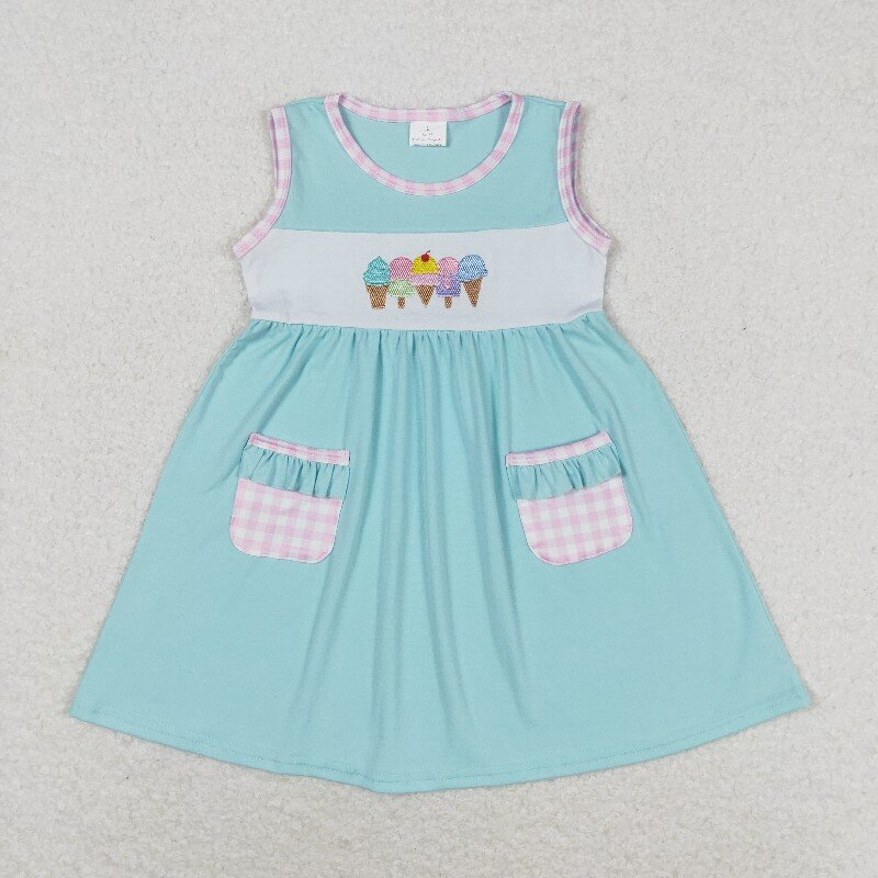 Popsicle Embroidery Blue Print Sisters Summer Matching Clothes