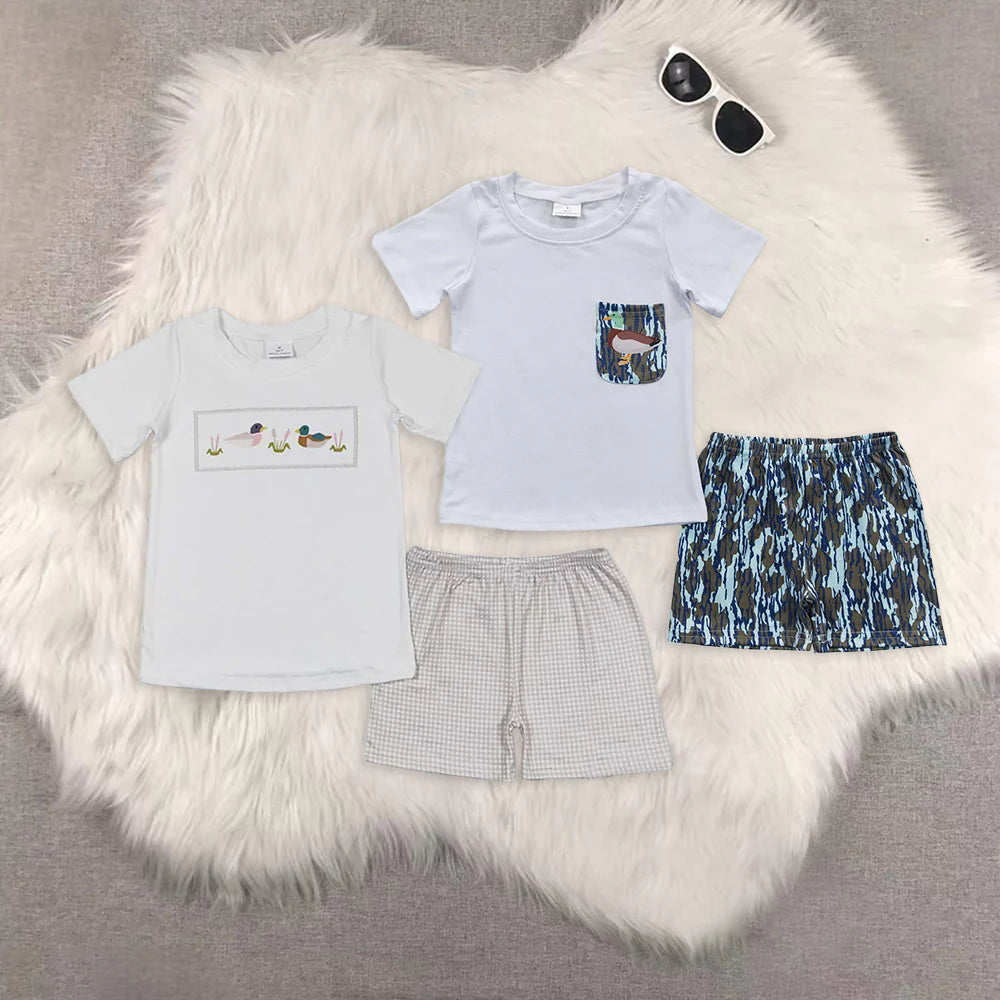Duck Print Shorts Boys Summer Clothes Set Brothers Wear