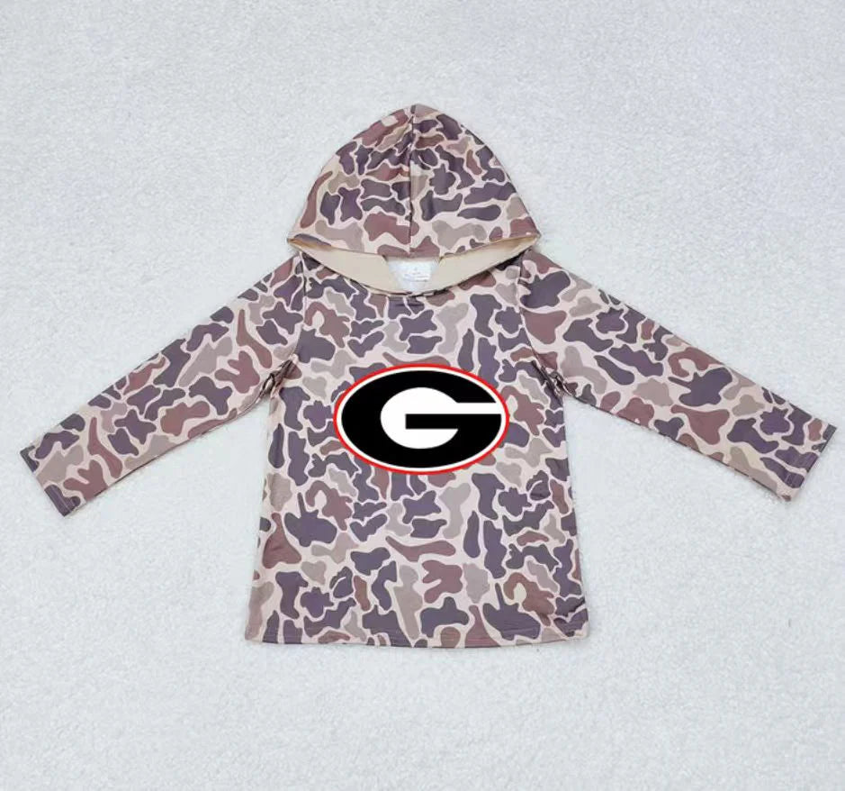 (Custom Design Preorder MOQ 5) Team Georgia Brown Camo Print Kids Long Sleeve Hoodie Top