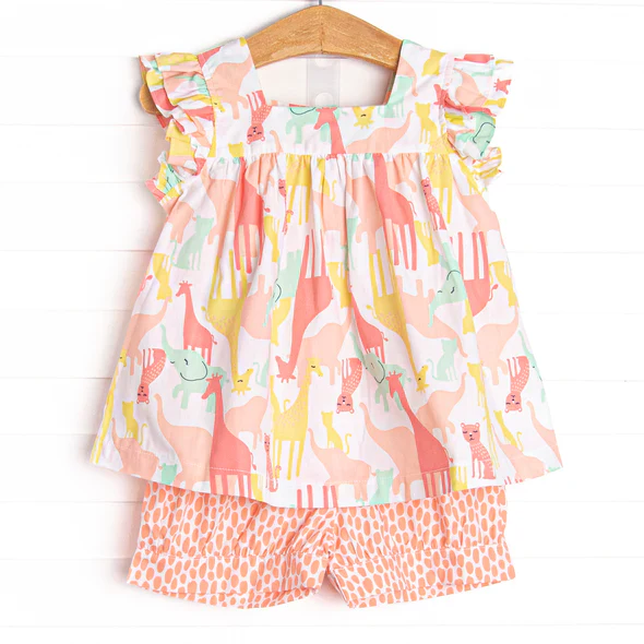 (Custom Design Preorder MOQ 5) Animals Print Girls Summer Clothes Set