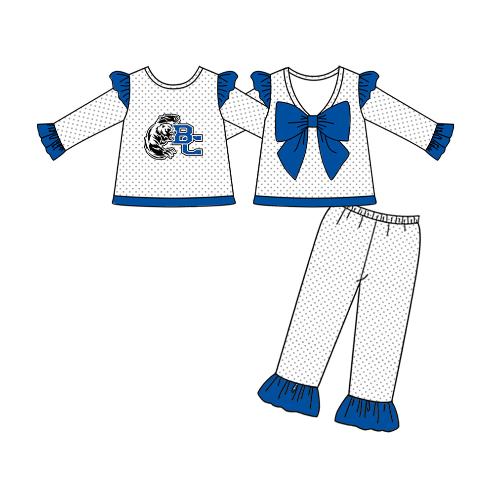 (Custom Design Preorder MOQ 5) Team's BC Blue Print Girls Fall Clothes Set