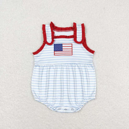 Flag Embroidery Stripes Print Sibling 4th of July Matching Clothes