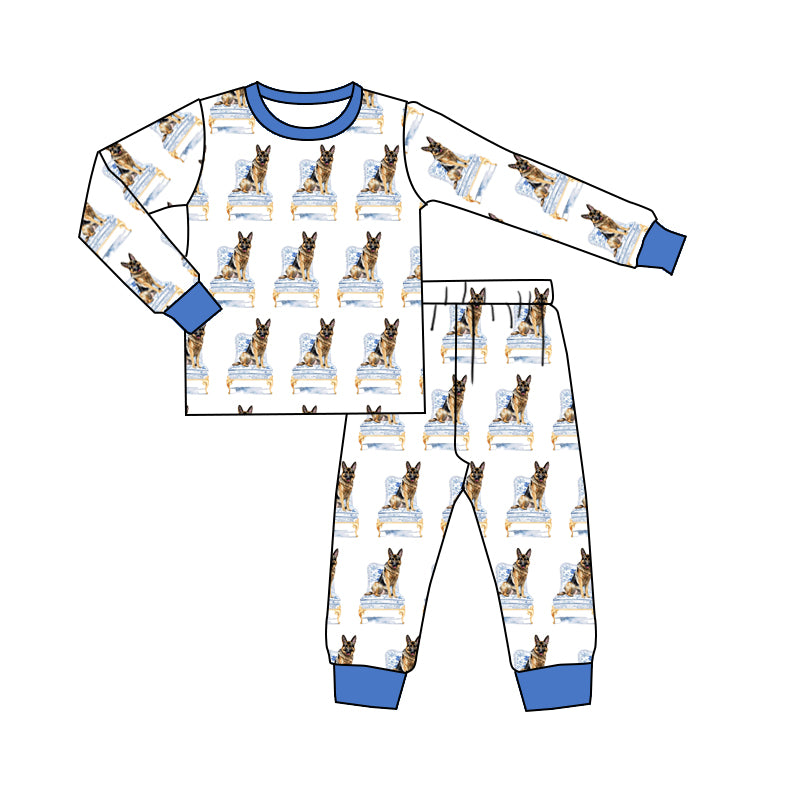 (Custom Design Preorder MOQ 20) Dog Print Kids Fall Bamboo Pajamas Clothes Set