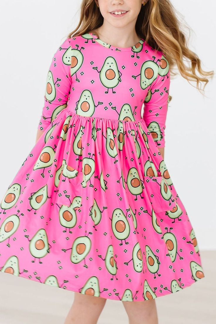 (Custom Design Preorder MOQ 5) Avocado Print Girls Knee Length Summer Dress