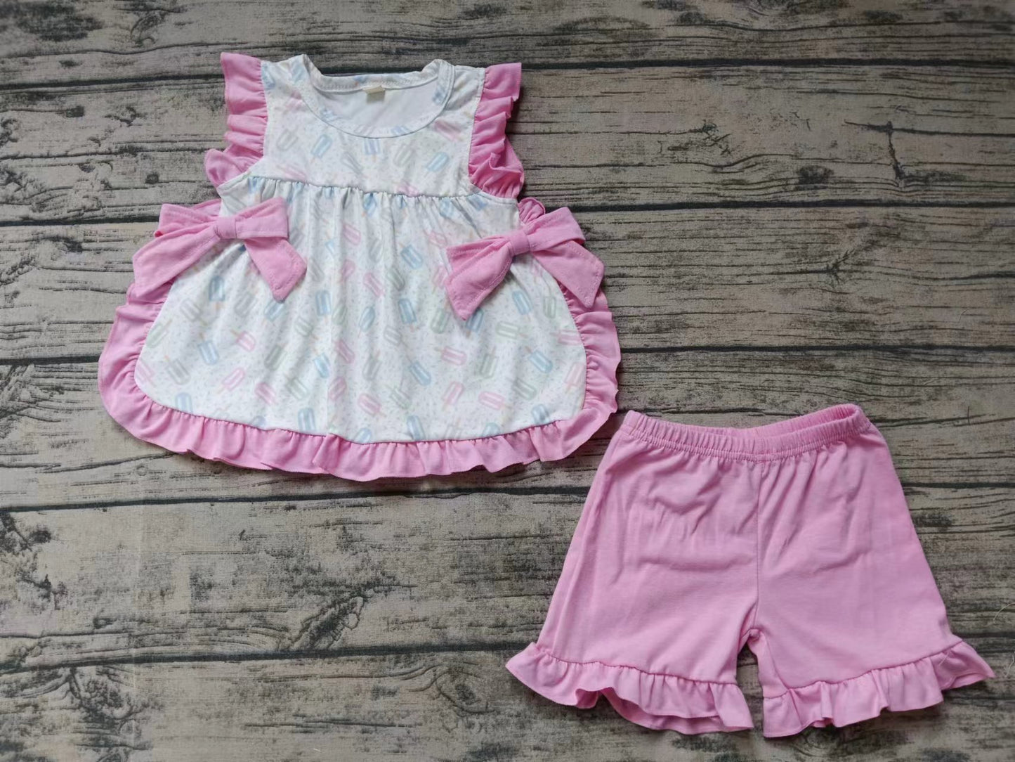 (Custom Design Preorder MOQ 5) Popsicle Print Girls Summer Clothes Set