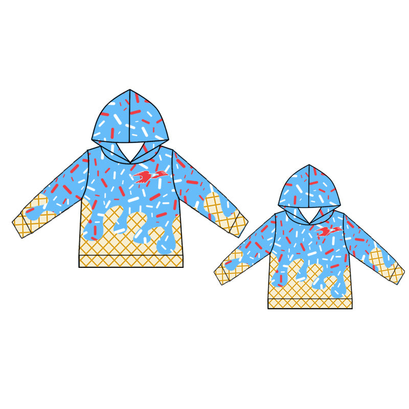 (Custom Design Preorder MOQ 5 Each Item)Team's Central Blue Sprinkles Print Hoodie Top Mom and Me Matching Clothes