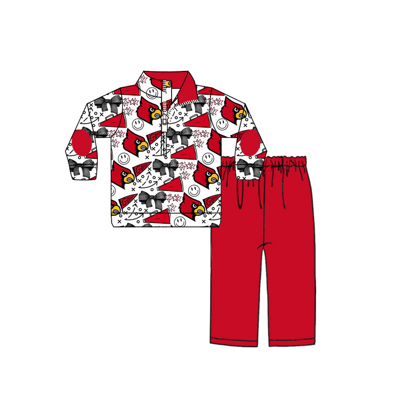 (Custom Design Preorder MOQ 5) Cardinals Top Red Pants Girls Fall Clothes Set