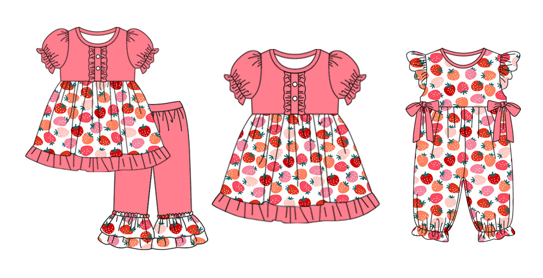 11.9(Custom Design Preorder MOQ 5 Each Design) Strawberry Print Girls Matching Clothes Sisters Wear
