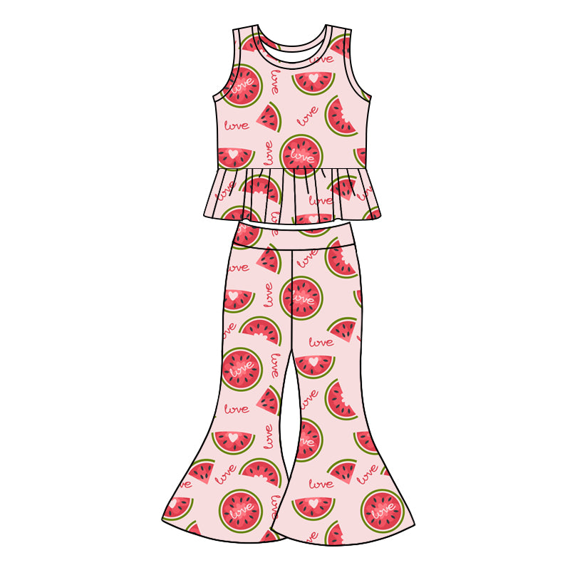 1.7(Custom Design Preorder MOQ 5) Watermelon Tank Top Bell Pants Girls Clothes Set