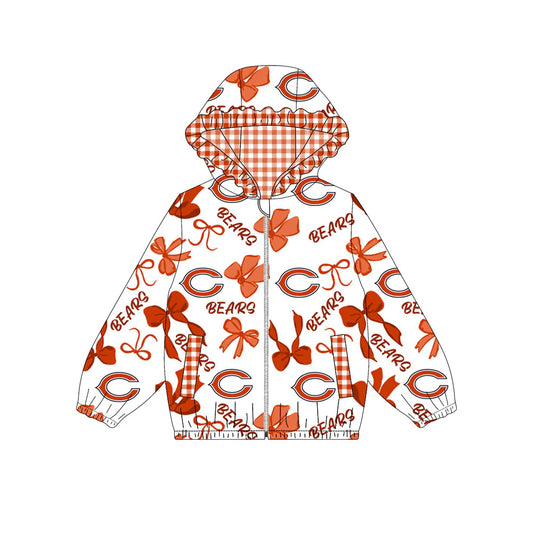 (Custom Design Preorder MOQ 5) Team's Chicago Bears Bows Print Pockets Girls Long Sleeve Zipper Jackets Top