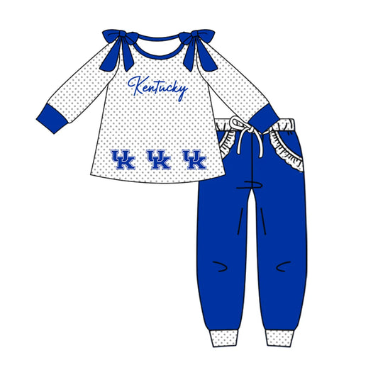(Custom Design Preorder MOQ 5) Team's Kentucky Print Pockets Pants Girls Fall Clothes Set