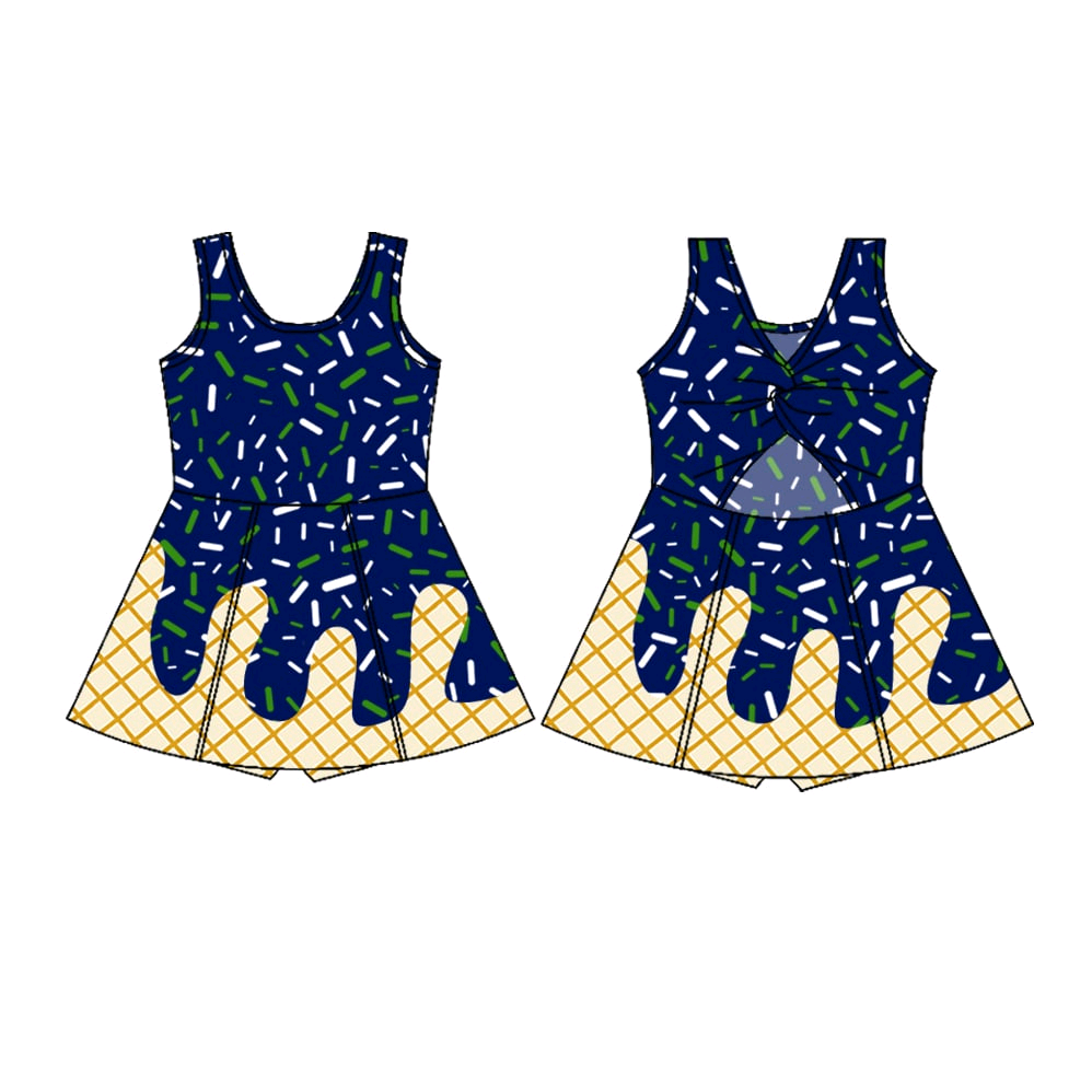 (Split Order Preorder) Deadline Aug 25 Team's Sprinkles Print Backless Top Shorts Skirts Girls Summer Yoga Dress