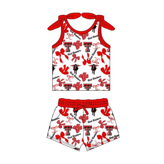 (Custom Design Preorder MOQ 5) Team's Red TT Top Shorts Girls Summer Clothes Set