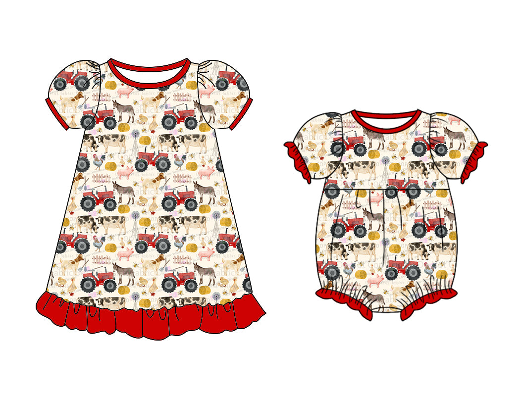 11.11(Custom Design Preorder MOQ 5 Each Design) Farm Animals Print Girls Summer Matching Clothes Set Sisters Wear