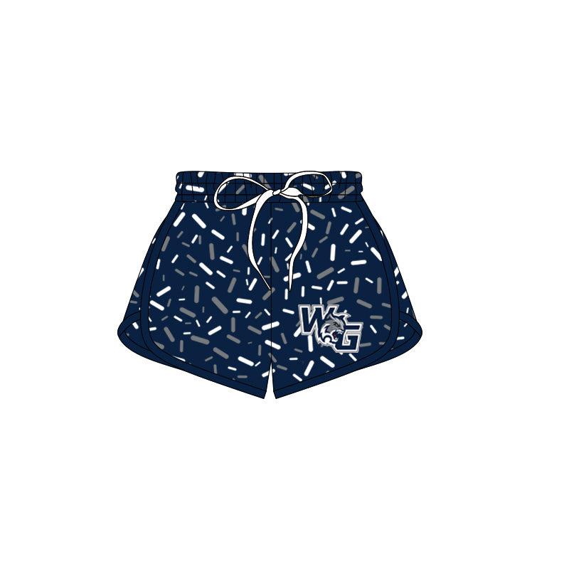 (Custom Design Preorder MOQ 5 Each Item) Team's Walnut Grove WG Navy Sprinkles Print Summer Bottom Sports Shorts Mom and Me Matching Clothes
