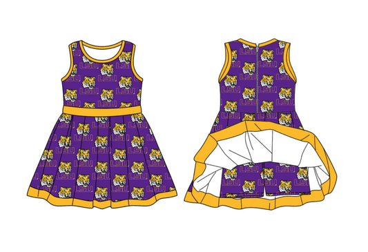 (Custom Design Preorder MOQ 5) Team's LSU Tigers Print Zipper Shorts Skirts Girls Summer Yoga Dress