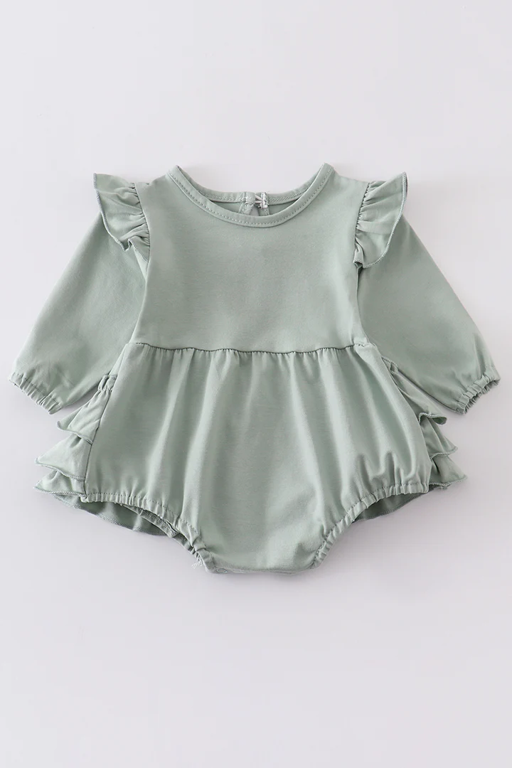 (Custom Design Preorder MOQ 5) Green Cotton Baby Girls Bubble Romper