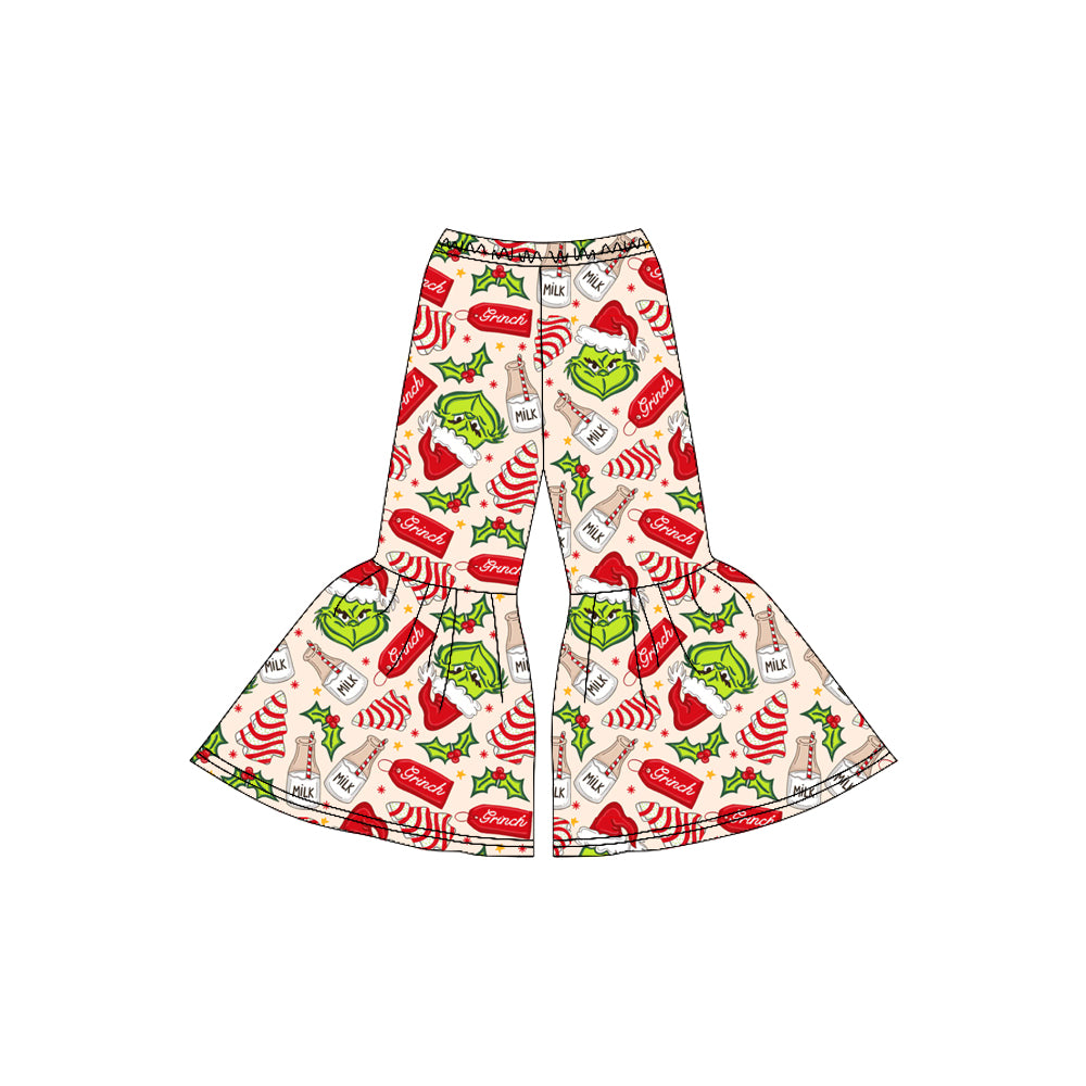 (Custom Design Preorder MOQ 5) Red Top Green Frog Milk Holly Cake Bell Pants Girls Christmas Clothes Set