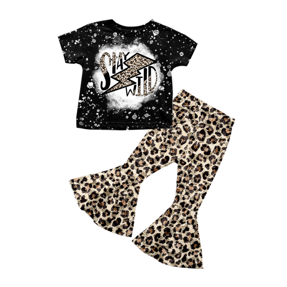 12.11(Custom Design Preorder MOQ 5) Stay Wild Black Top Leopard Bell Pants Girls Clothes Set