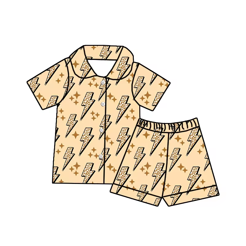 (Custom Design Preorder MOQ 5) Flash Print Kids Summer Pajamas Clothes Set