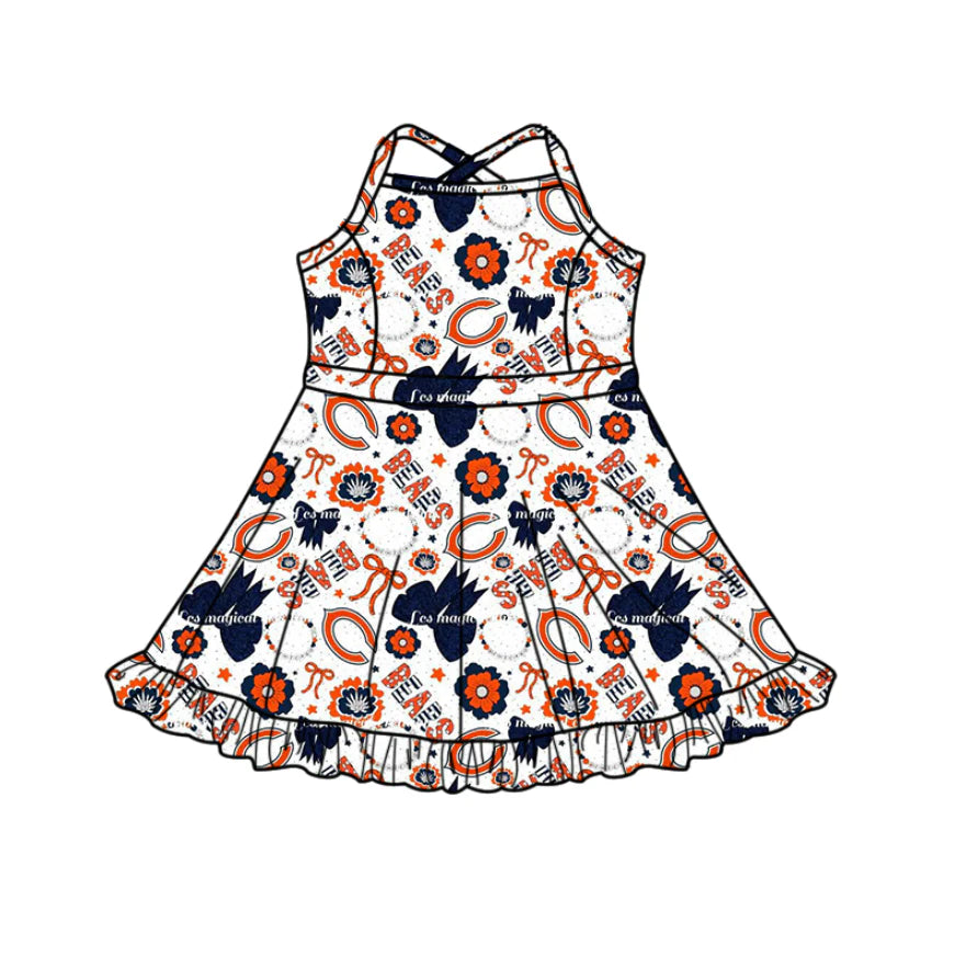 (Custom Design Preorder MOQ 5 Each Item)Team's BEARS Bows Print Girls Matching Clothes