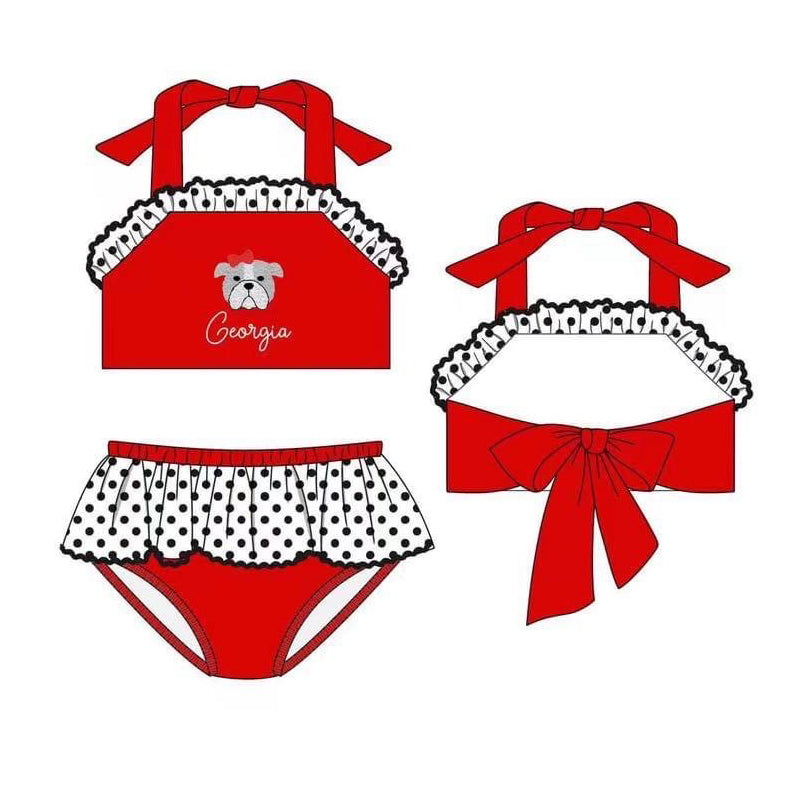 (Custom Design Preorder MOQ 5) Team's Dog Print Girls 2 Pieces Swimsuits