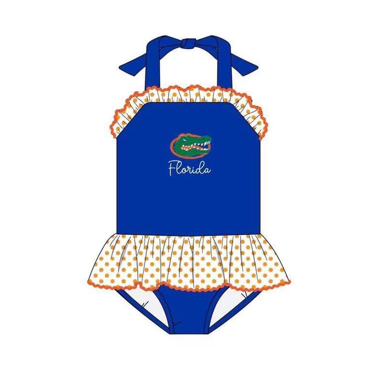 (Custom Design Preorder MOQ 5) Team's Crocodile Print Girls 1 Piece Swimsuits