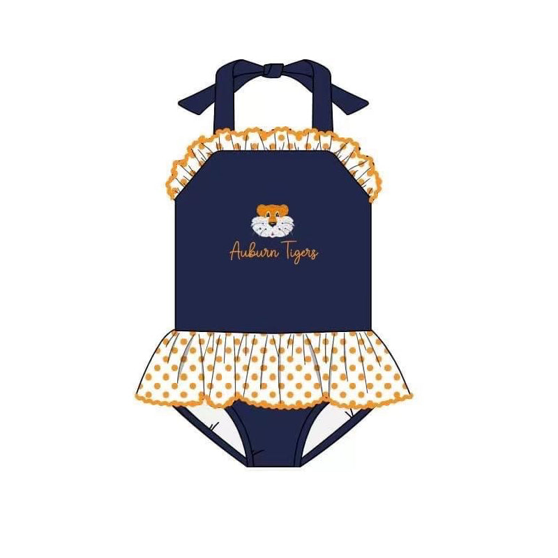 (Custom Design Preorder MOQ 5) Team's Tigers Print Girls 1 Piece Swimsuits