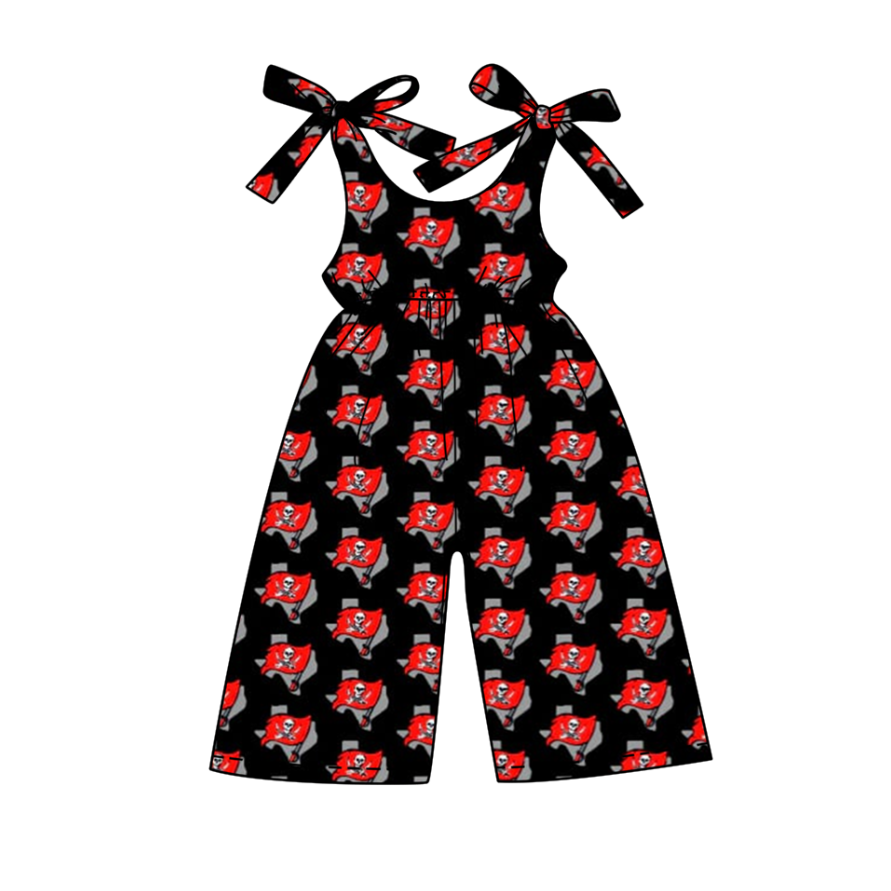 (Custom Design Preorder MOQ 5 ) Team's BUCCANEERS Black Print Girls Summer Jumpsuits