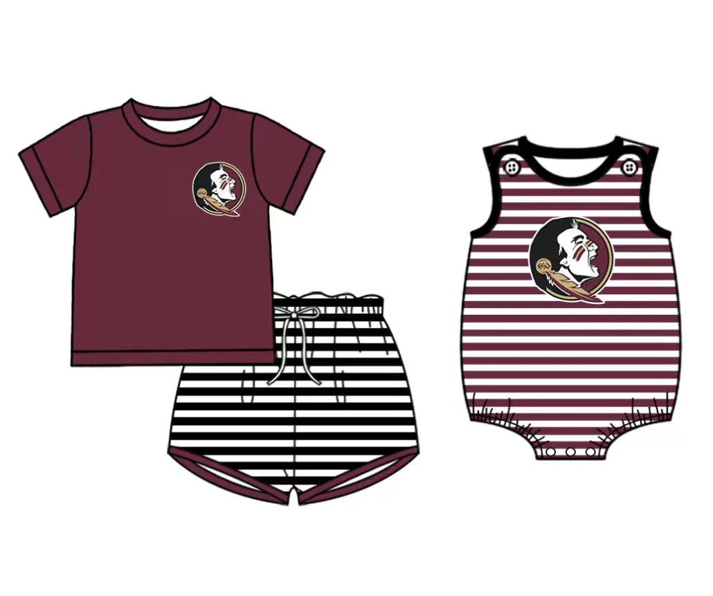 (Custom Design Preorder MOQ 5 Each Design) Team's Florida State Stripes Print Boys Summer Matching Clothes Brothers Wear