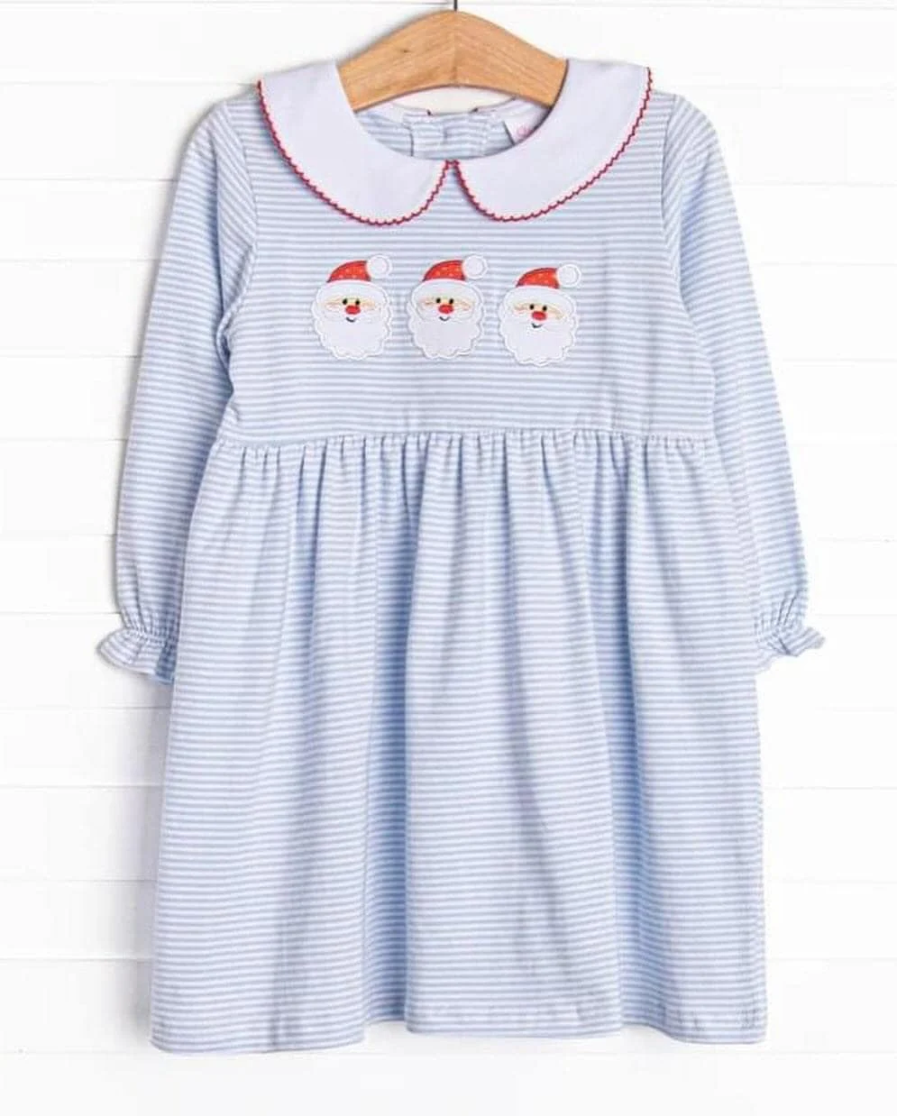 (Custom Design Preorder MOQ 5) Santa Stripes Print Girls Knee Length Christmas Dress