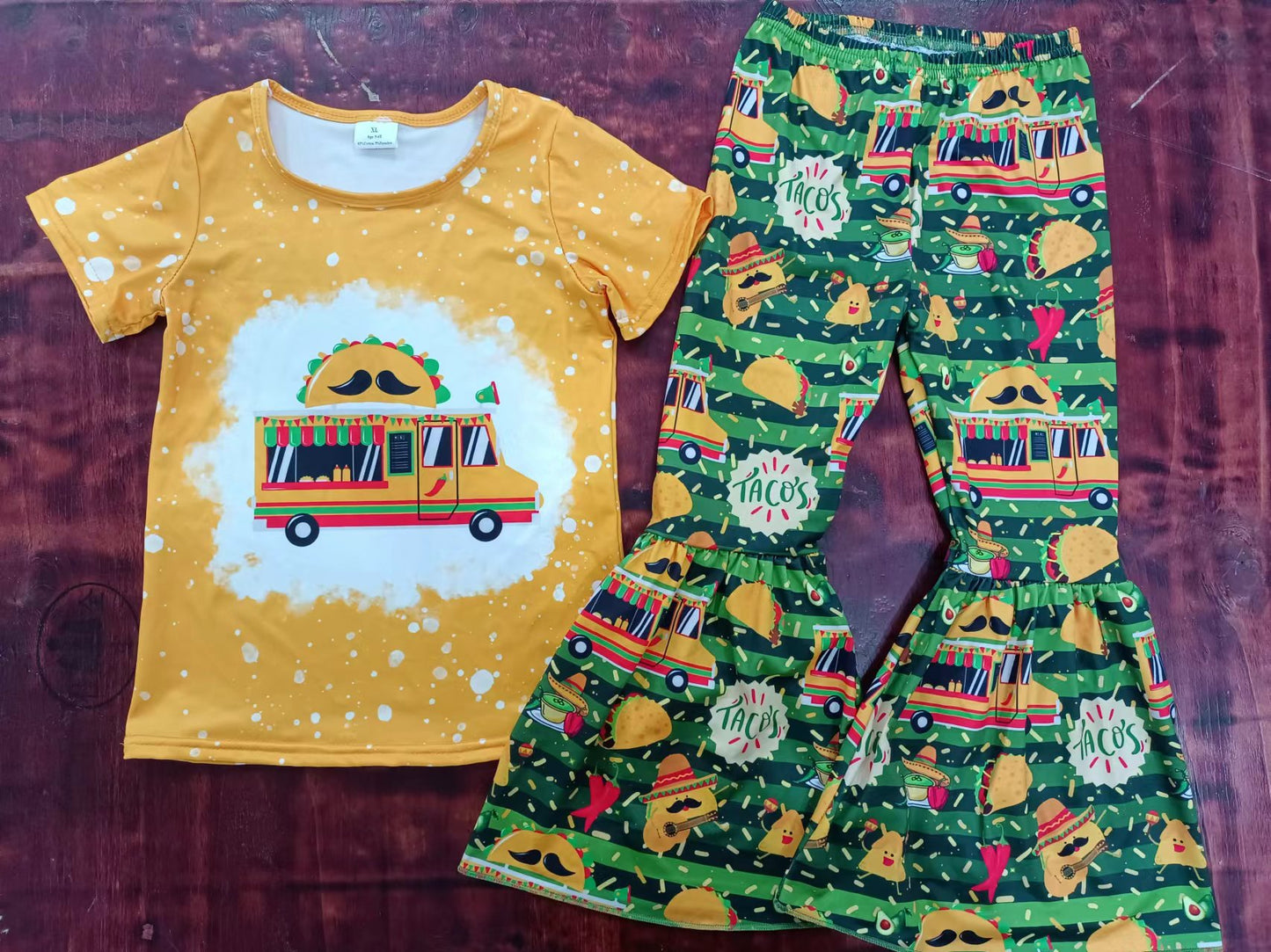 (Custom Design Preorder MOQ 5) School Bus Taco Top Pants Girls Back to School Clothes Set