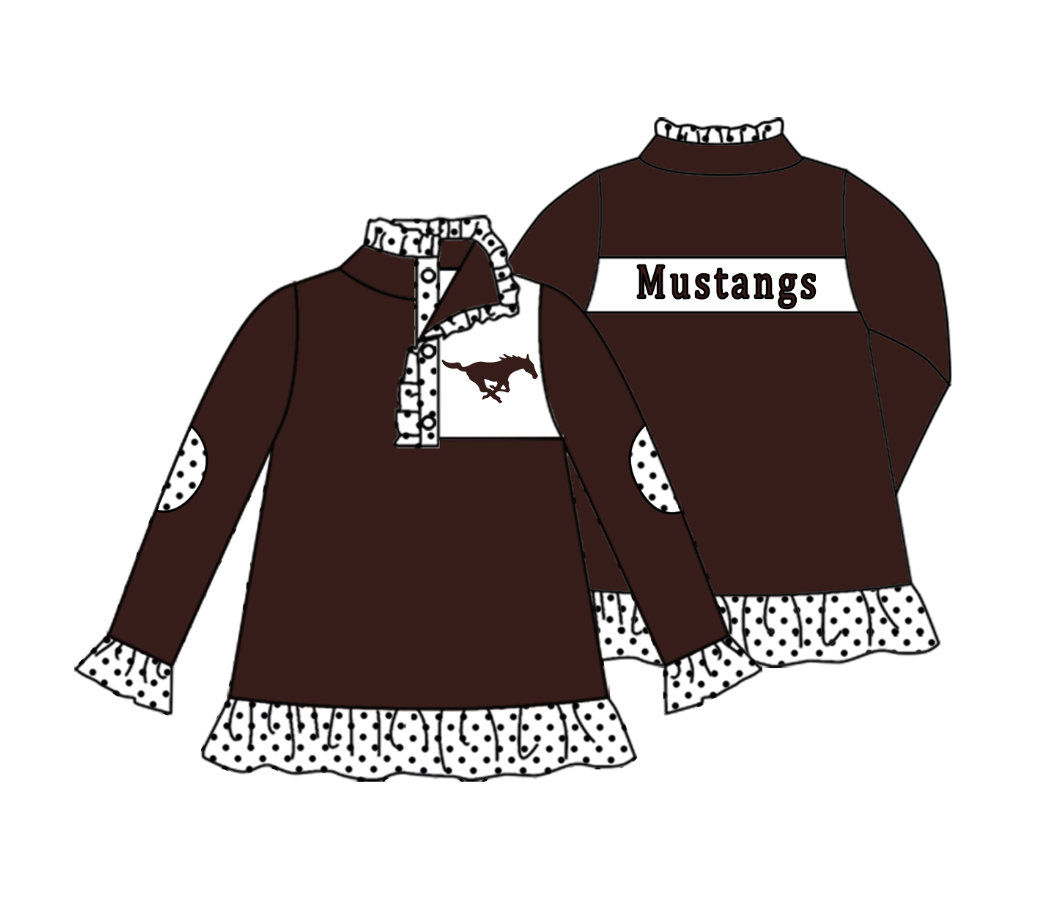 (Custom Design Preorder MOQ 5 ) Team's Mustangs Print Girls Pullover Tee Shirts Top