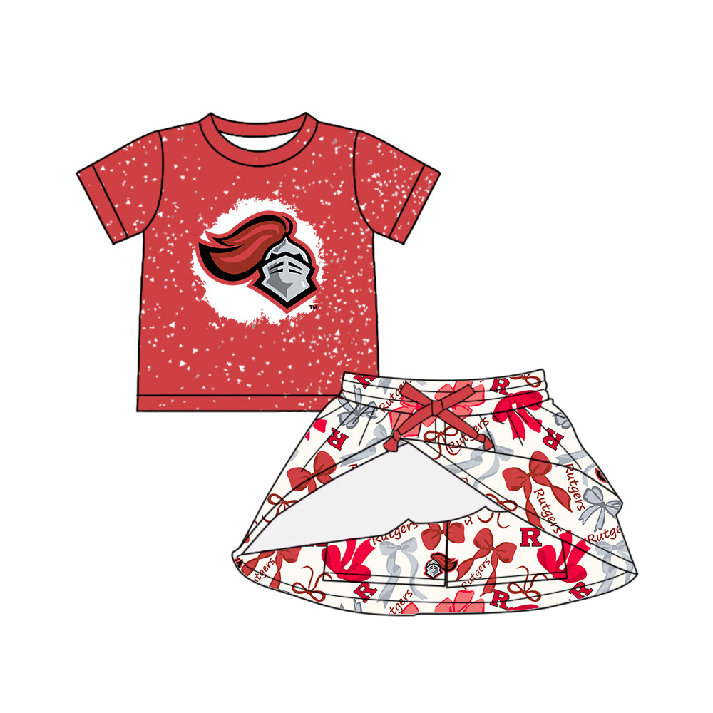 (Custom Design Preorder MOQ 5 Each Color) Team's RUTGERS Bows Print Girls Summer Clothes Sisters Matching Wear