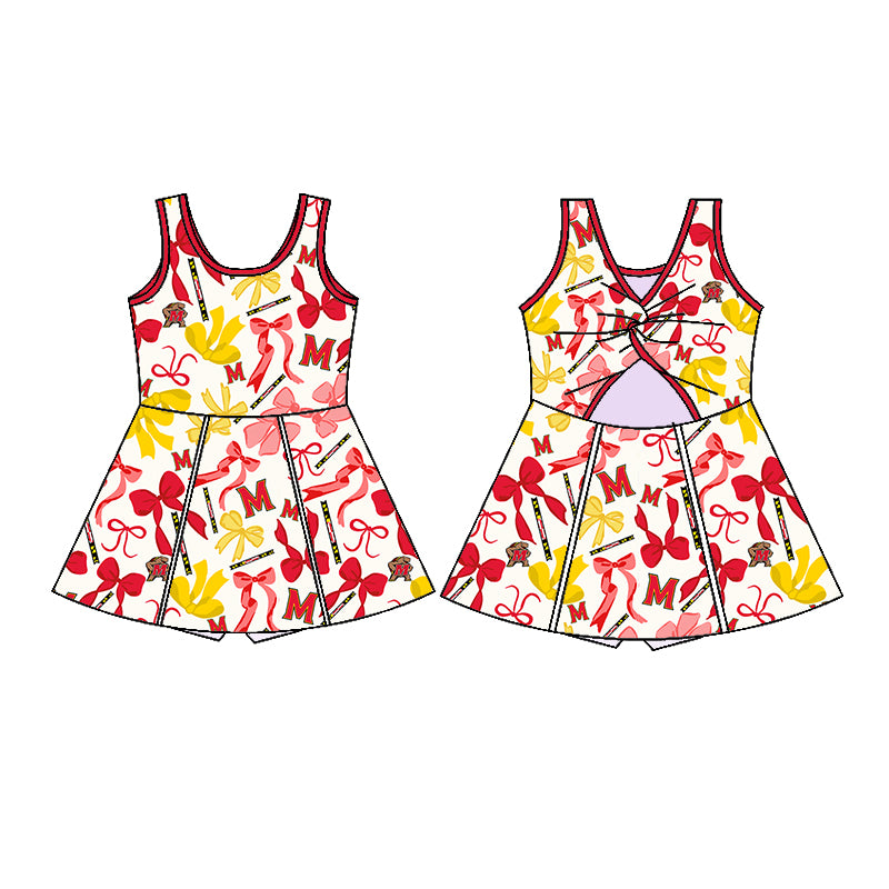 (Custom Design Preorder MOQ 5 Each Color) Team's M Bows Print Girls Summer Clothes Sisters Matching Wear