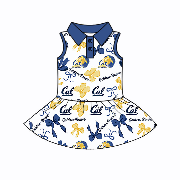 (Custom Design Preorder MOQ 5 Each Color) Team's California Golden Bears Bows Print Girls Summer Clothes Sisters Matching Wear