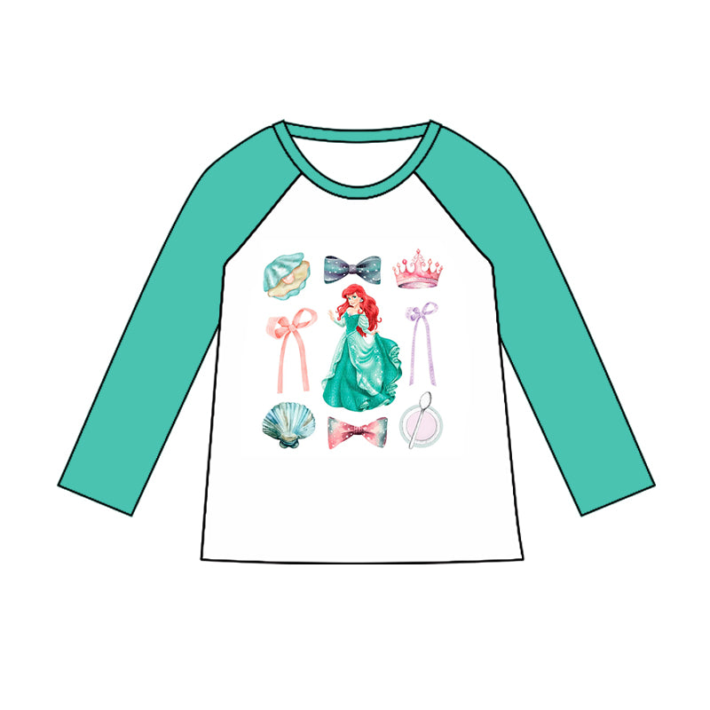 (Custom Design Preorder MOQ 5) Cartoon Princess Green Print Girls Tee Shirts Top