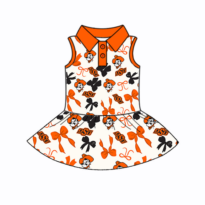(Custom Design Preorder MOQ 5 Each Color) Team's Okahoma State Cowboys Bows Print Girls Summer Clothes Sisters Matching Wear