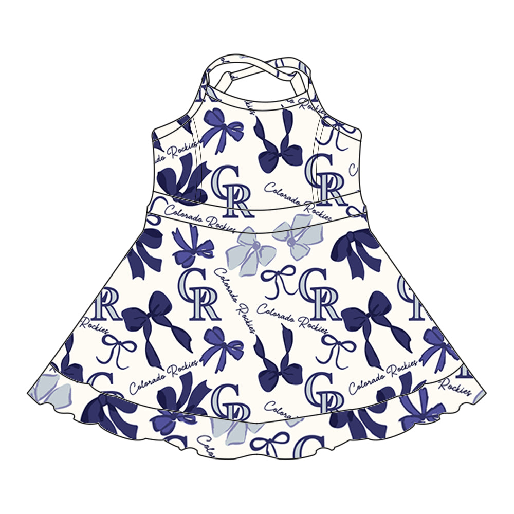 (Custom Design Preorder MOQ 5 Each Color) Team's COLORADO ROCKIES Bows Print Girls Summer Clothes Sisters Matching Wear
