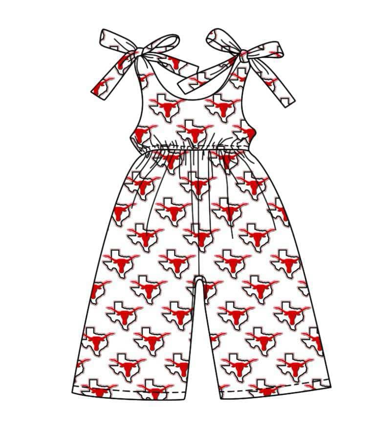 (Custom Design Preorder MOQ 5 ) Team's TX Cow Print Girls Summer Jumpsuits
