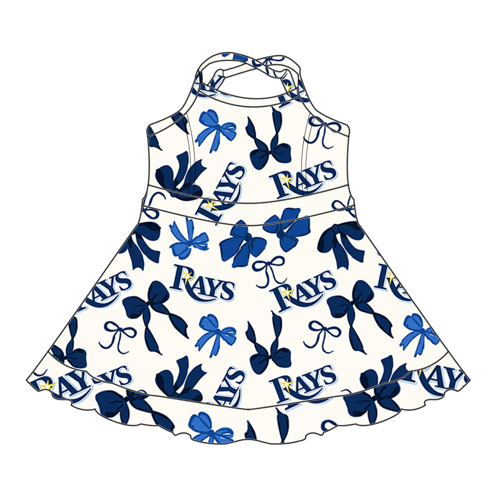 (Custom Design Preorder MOQ 5 Each Color) Team's RAYS Bows Print Girls Summer Clothes Sisters Matching Wear