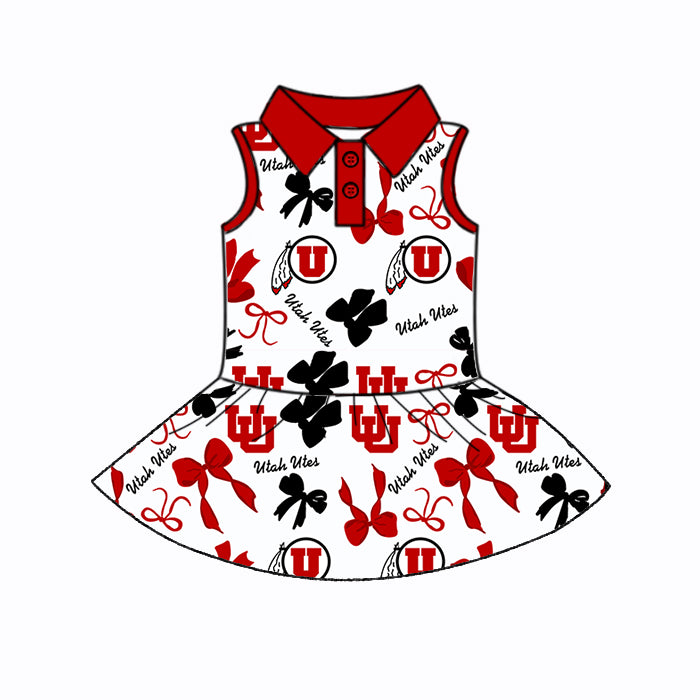 (Custom Design Preorder MOQ 5 Each Color) Team's Utah Utes Bows Print Girls Summer Clothes Sisters Matching Wear