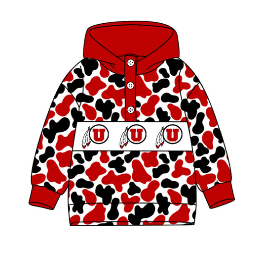 (Custom Design Preorder MOQ 5) Team's Utah Utes Camo Print Kids Long Sleeve Buttons Hoodie Top